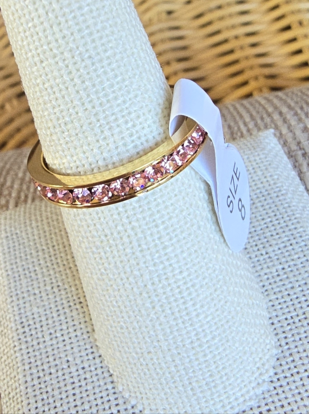 NWT 18K PVD Gold CZ Tourmaline October Birthtone Channel Set Ring    Sz 8